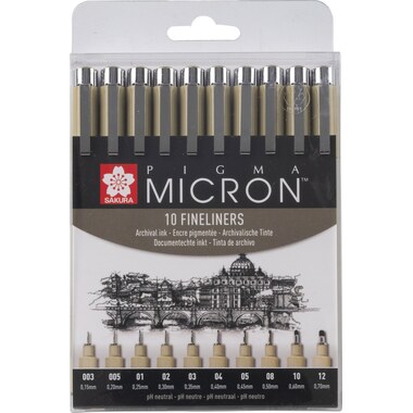 SAKURA Pigma Micron Set POXSDK10A 0,15-0,70mm 10 Stück