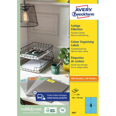 AVERY ZWECKFORM Etichette 105x148mm 3457 Universal, blu 10fogl./4pz