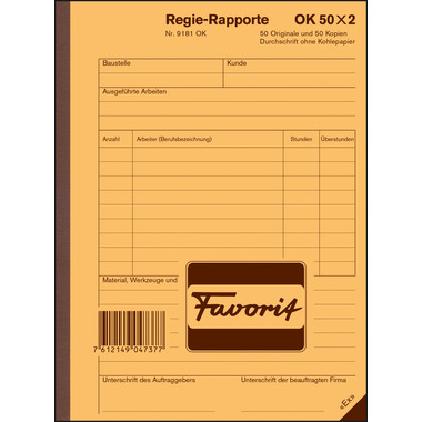 FAVORIT Rapporti di regia tedesco A5 9181 OK carta autocopiante 50x2 fogli