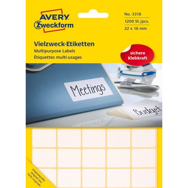 AVERY ZWECKFORM Etichette universali 22x18mm 3318 bianco 1200 pz./30 fogli