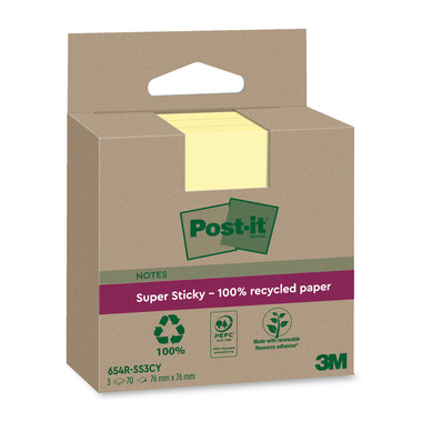 POST-IT SuperSticky Notes 76x76mm 654 RSS3CY Recycling,giallo 3x70 fogli