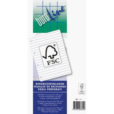 BÜROLINE Ringbucheinlagen FSC A4 611103 liniert 100 Stück