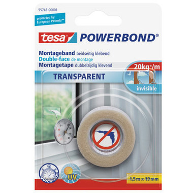 TESA Powerbond Transp. 19mmx1.5m 557430000 Bande montage, double-face