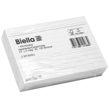 BIELLA Karteikarten A7 liniert 23073000U weiss 100 Stück