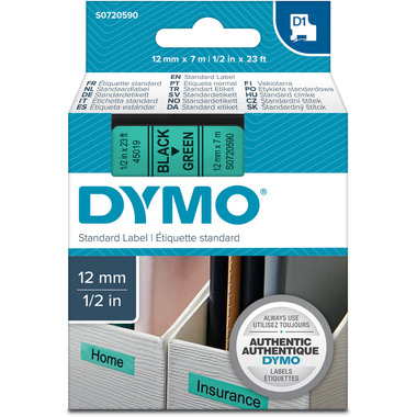 DYMO Ruban D1 noir/vert S0720590 12mm/7m