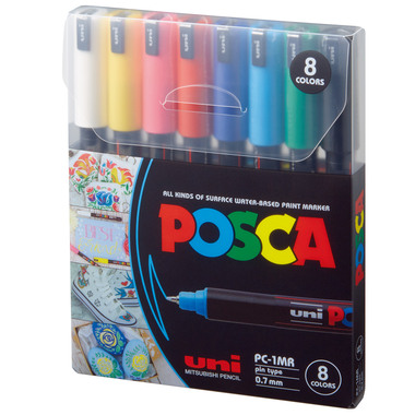 UNI-BALL Fineliner Posca 0.7mm PC-1MR 8C 8 couleurs ass.