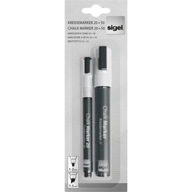 SIGEL Kreidemarker 20 + 50 BA176 weiss,abwischbar 2 Stück
