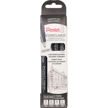 PENTEL fineliner Pigment 4er Set YS20P-4 POINTLINER colore 0,5 mm