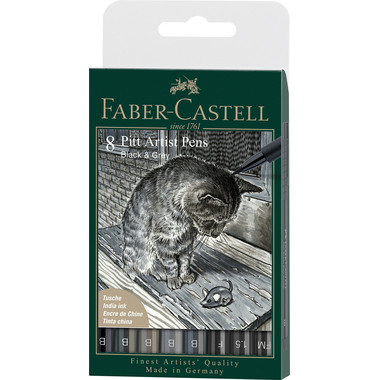 FABER-CASTELL Artist Pen Tuschestift 167171 grau, schwarz 8 Stk.