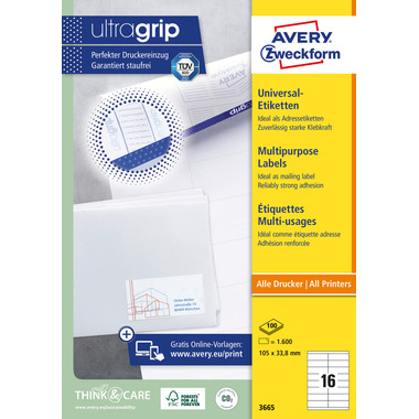 AVERY ZWECKFORM Etichette 105×33,8mm 3665 bianco 1600 pz./100 fogli