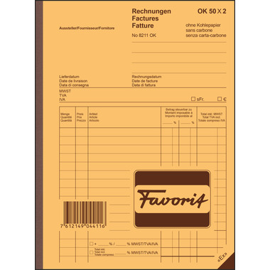 FAVORIT Fatture D/F/I A5 8211 OK blu/bianco 50x2 fogli