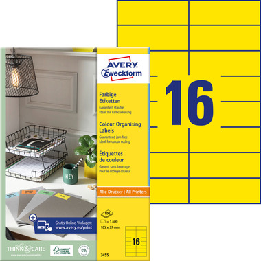AVERY ZWECKFORM Etichette 105x37mm 3455 Universal,giallo 100fogl./16pz