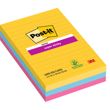 POST-IT SuperSticky Carnival 152x101mm 46903SSCA 3-farbig, liniert 3x90 Blatt