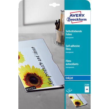 AVERY ZWECKFORM Ink-Jet Folien A4 2500Z 0,17mm,selbstklebend 10 Blatt
