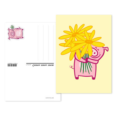 Lucky pig Pre-franked greeting card «Flowers» (postage value CHF 1.00)