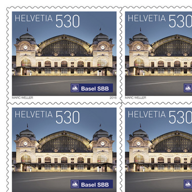 Briefmarken CHF 5.30 «Basel», Bogen mit 10 Marken Bogen Schweizer Bahnhöfe, selbstklebend, ungestempelt