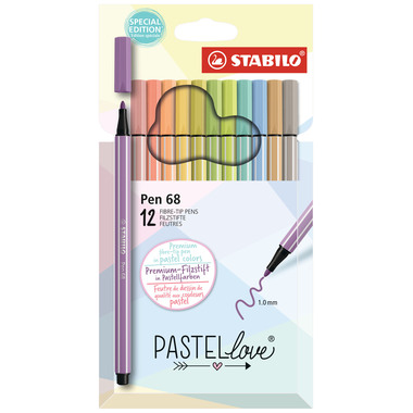 STABILO Fasermaler Pen 68 1mm 68/12-7-7 Pastellove 12 Stück