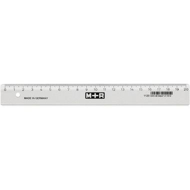 M+R Schullineal,schmal 20cm 711200000 klar, Skala Kunststoff