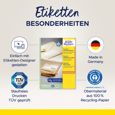 AVERY ZWECKFORM Etiketten 36x70mm LR3475-10 weiss, perm. 10 Blatt/24 Stk.