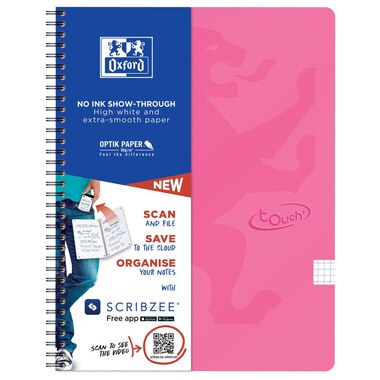 OXFORD Touch Spiralheft 400118802 A4, kariert 70 Blatt, pink