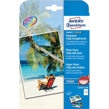AVERY ZWECKFORM InkJet Fotopapier 13x18cm C2495-45R 230g,glossy, weiss 45 Blatt