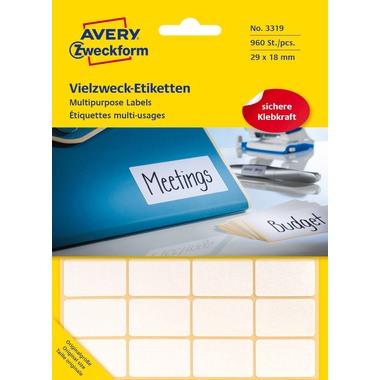 AVERY ZWECKFORM Etichette universali 29x18mm 3319 bianco 960 pz./30 fogli