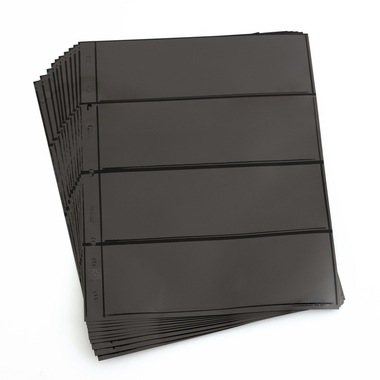 Kunststoffhüllen OPTIMA für Briefmarken, 10er Pack, schwarz 4er Einteilung, Streifenhöhe 58 mm