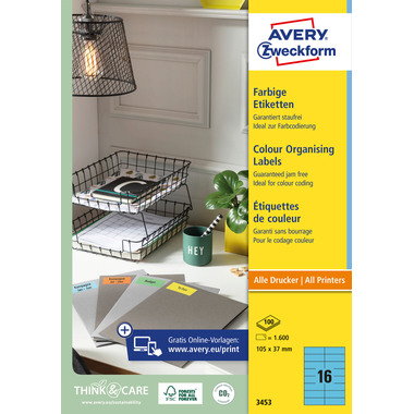 AVERY ZWECKFORM Etichette 105×37mm 3453 blu 1600 pezzi