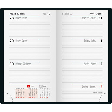 RIDOIDE Taschenagenda Internat. 2024 16921014.24 schwarz, 1W/2S, ML 87x153mm