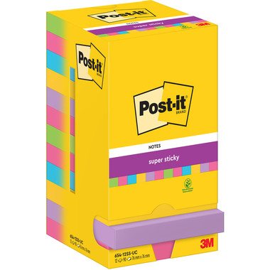 POST-IT Super Sticky Notes 76x76mm 654SSCARNP84 5-farbig 12x90 Blatt