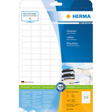 HERMA Etiketten PREMIUM 25.4x16.9mm 4334 weiss,perm. 2800 St./25 Bl.