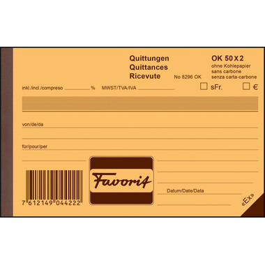 FAVORIT Ricevute D/F/I A20 8296OK blu/bianco 50x2 fogli