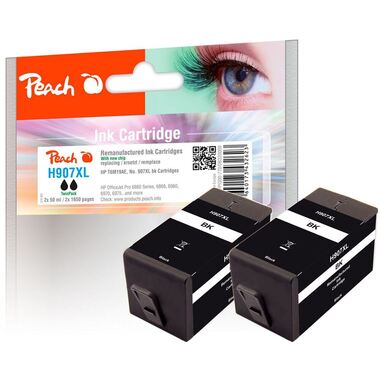 Peach Doppelpack Tintenpatrone schwarz HC kompatibel zu HP No. 907XL, T6M19AE