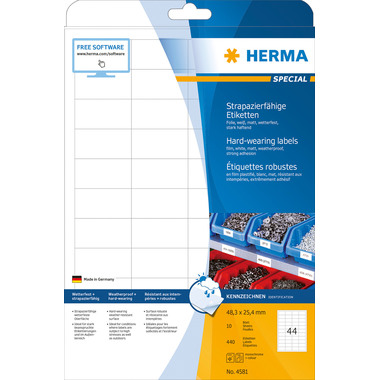 HERMA Folienetiketten 48,3x25,4mm 4581 weiss,PP matt 440 Stk./10 Bl.