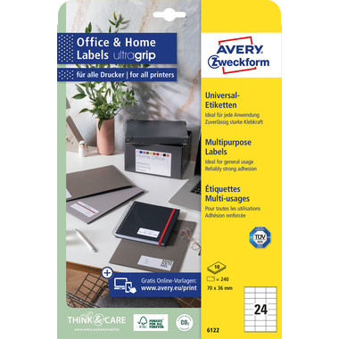 AVERY ZWECKFORM Etiquettes 70x36mm 6122Z blanc 240 pcs./10 flls.