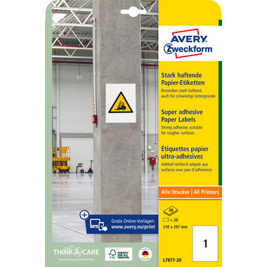 AVERY ZWECKFORM Etiketten Universal 210x297mm L7877-20 20 Blatt