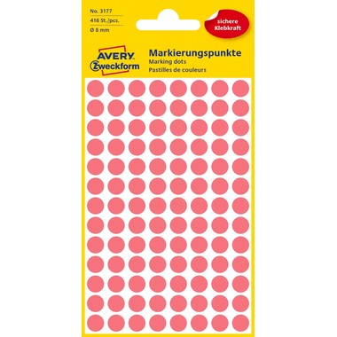 AVERY ZWECKFORM Markierungspunkte 8mm 3177Z rot 416 Stück