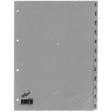 BÜROLINE Register PP grau A4 620182 Jan.-Dez.