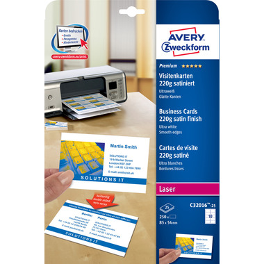 AVERY ZWECKFORM Carte de visite re./ve.85x54mm C32016-25 Laser,220g,blanc 25f./10pcs.