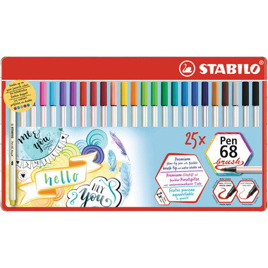 STABILO Stylo Fibre 68 brush 568/25-321 ass. 25 pcs. étui en métal