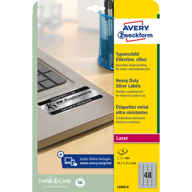 AVERY ZWECKFORM Etichette targa silber L60098 8 Blatt 45,7x21,2mm