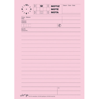 BÜROLINE Telefonblock D/F/I A5 542033 60g rosa 80 Blatt