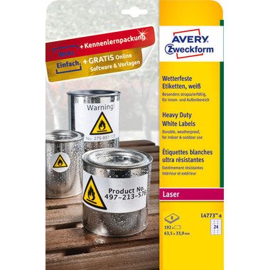 AVERY ZWECKFORM Etichette laser 63,5x33,9mm L47738 white, weather pr. 8 fogli