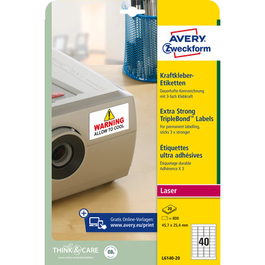 AVERY ZWECKFORM Etiketten 45,7×25,4mm L6140-20 Kraft 800 Stück