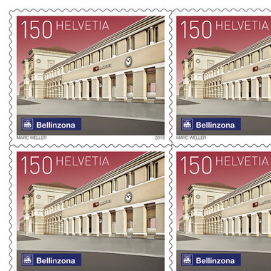 Briefmarken CHF 1.50 «Bellinzona», Bogen mit 10 Marken Bogen Schweizer Bahnhöfe, selbstklebend, ungestempelt