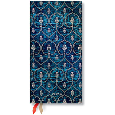 PAPERBLANKS Agenda Blue Velvet DE 2024 DH0872-9 1W/2S HOR Schlank 9.5x18cm