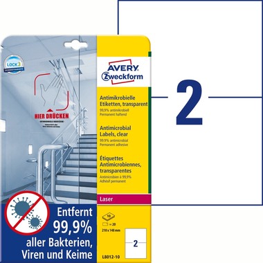 AVERY ZWECKFORM Etiketten L8012-10 Antimic. 210x148mm transp.