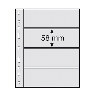 Kunststoffhüllen OPTIMA für Briefmarken, 10er Pack, schwarz 4er Einteilung, Streifenhöhe 58 mm