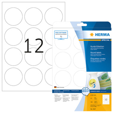 HERMA Étiquettes rondes 60mm 5067 blanc 300 pcs./25 flls.