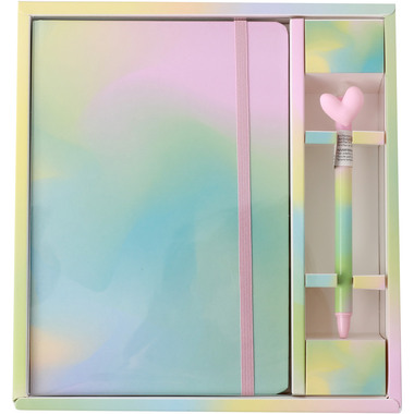 ROOST Set Notizbuch und Stift XL2051 Regenbogen liniert